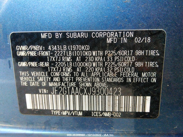 JF2GTAACXJ9300423 Subaru Crosstrek