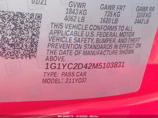 Chevrolet Corvette 3lt 2021 1G1YC2D42M5103831 Image 9