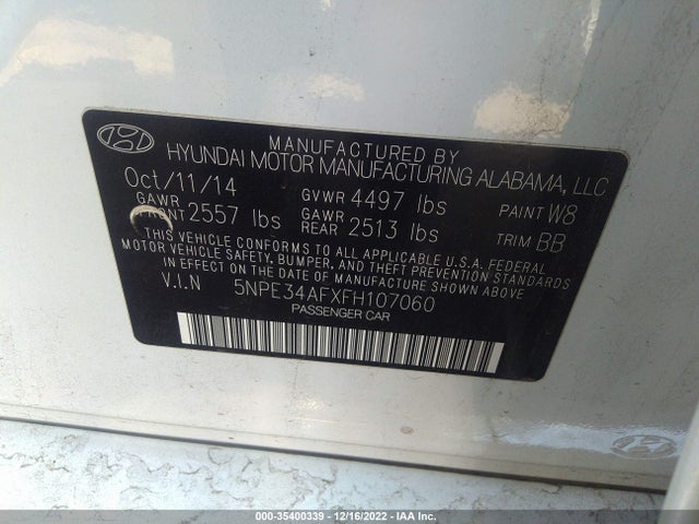 2015 HYUNDAI SONATA 2.4L LIMITED VIN: 5NPE34AFXFH107060
