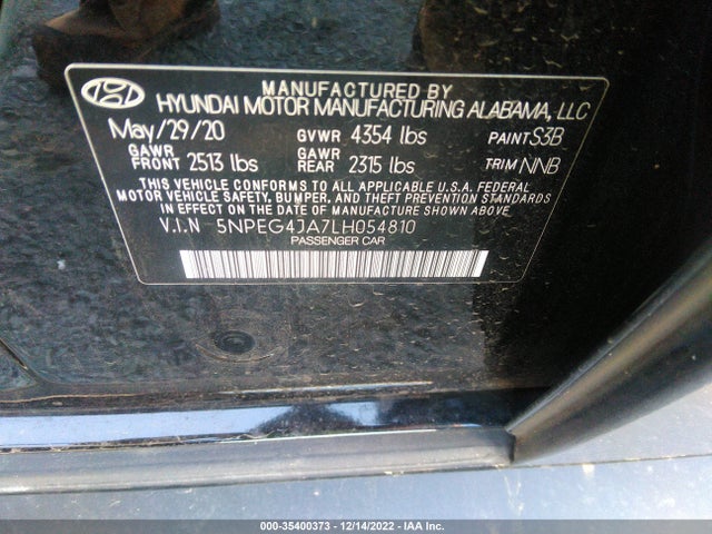 2020 Hyundai Sonata, VIN: 5NPEG4JA7LH054810