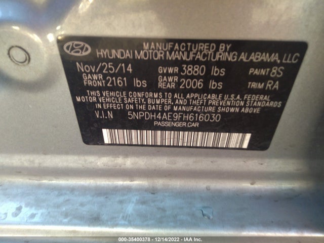 2015 HYUNDAI ELANTRA SE VIN: 5NPDH4AE9FH616030