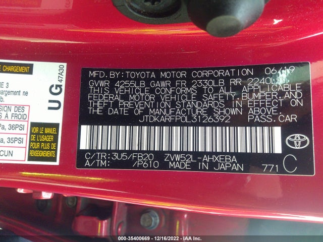 2020 Toyota Prius, VIN: JTDKARFP0L3126392