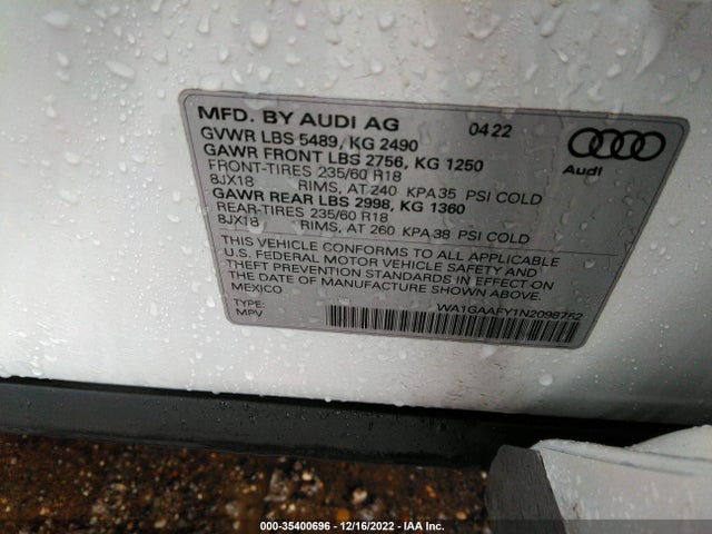 2022 Audi Q5, VIN: WA1GAAFY1N2098752