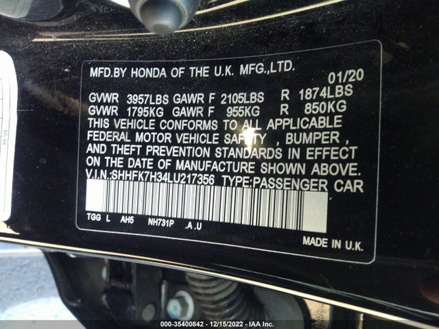 Honda Civic Hatchback Lx 2020 SHHFK7H34LU217356 Image 9