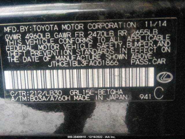 JTHCE1BL3FA001866 Lexus GS 350