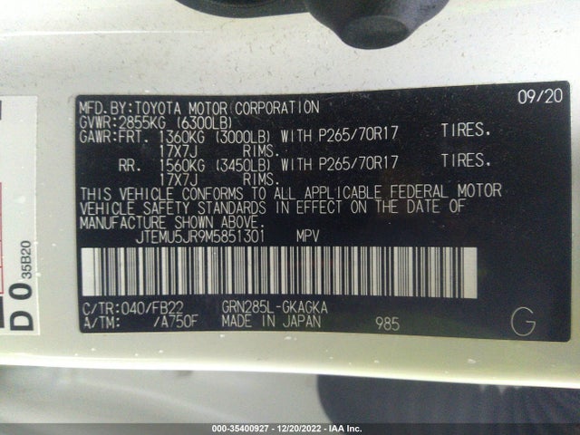 Toyota 4RUNNER SR5 2021 JTEMU5JR9M5851301 Image 11