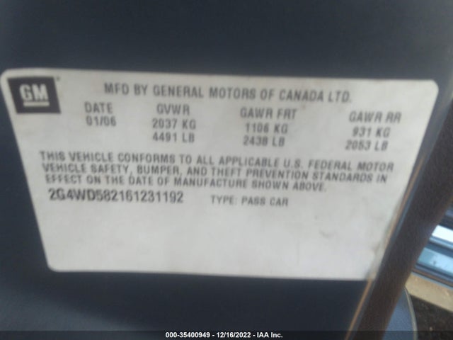 2006 BUICK LACROSSE CXL VIN: 2G4WD582161231192