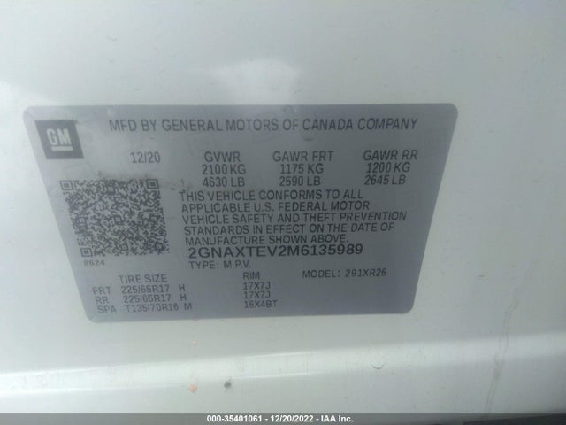 Chevrolet EQUINOX LT 2021 2GNAXTEV2M6135989 Image 9
