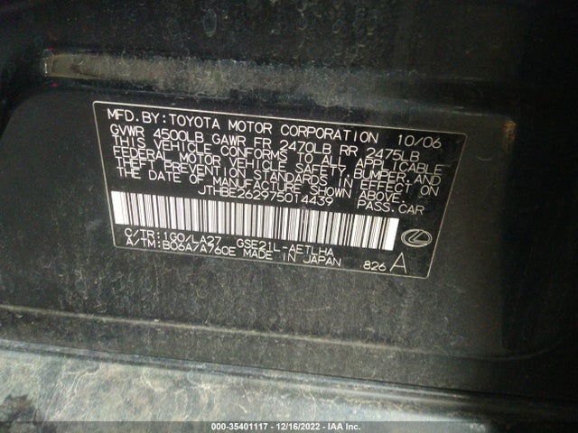 JTHBE262975014439 Lexus IS 350