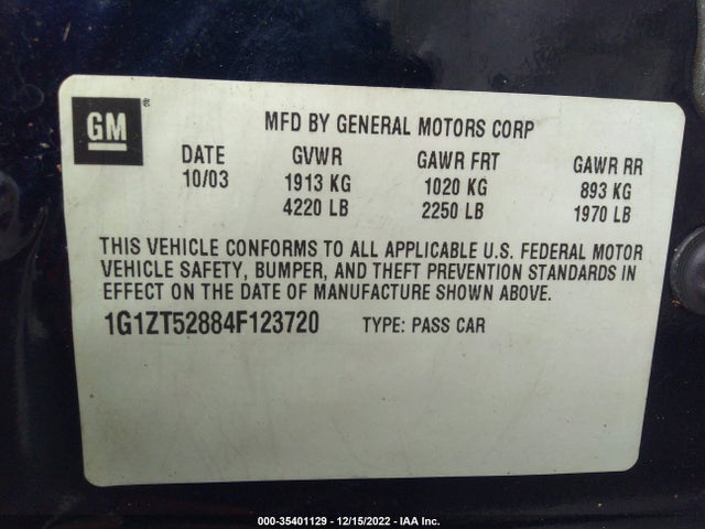 2004 CHEVROLET MALIBU LS VIN: 1G1ZT52884F123720