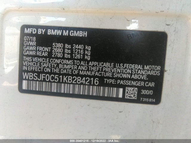 2019 BMW M5, VIN: WBSJF0C51KB284216
