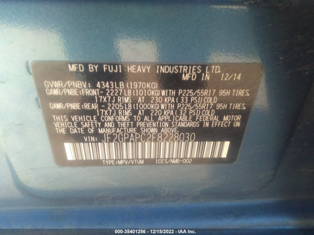 Subaru Xv Crosstrek Limited 2015 JF2GPAPC2F8228030 Image 10
