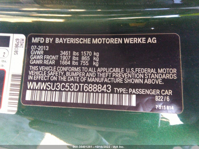 WMWSU3C53DT688843 Mini COOPER HARDTOP