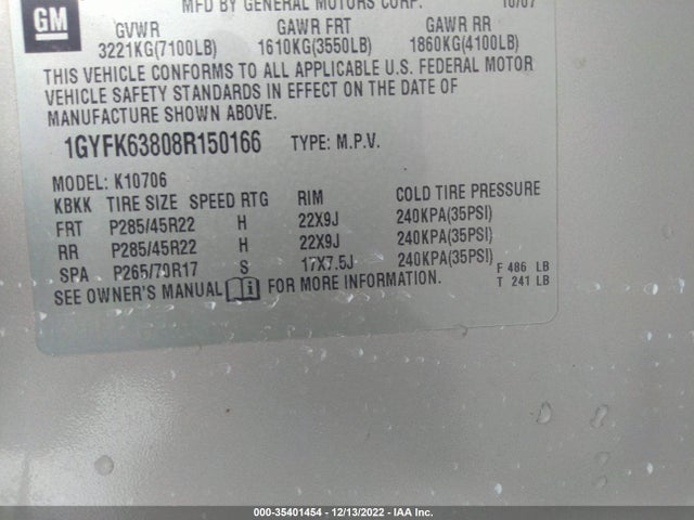 Cadillac Escalade 2008 1GYFK63808R150166 Image 10