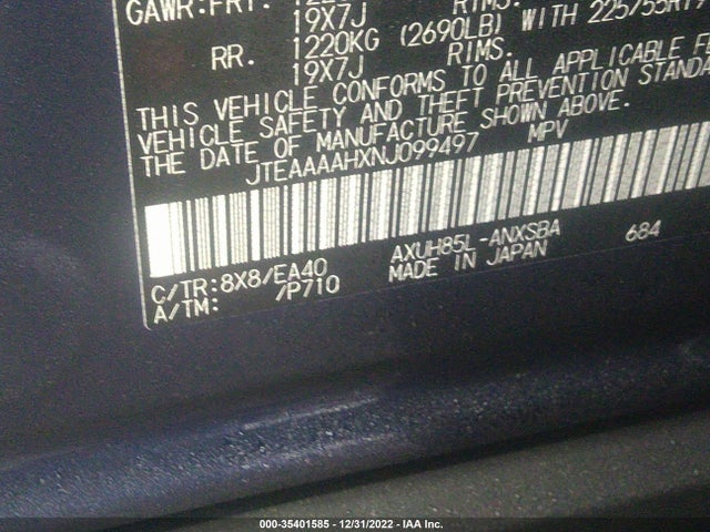 2022 Toyota Venza, VIN: JTEAAAAHXNJ099497