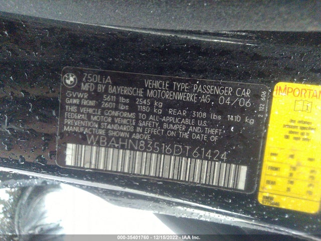 BMW 7 Series 750li 2006 WBAHN83516DT61424 Image 10