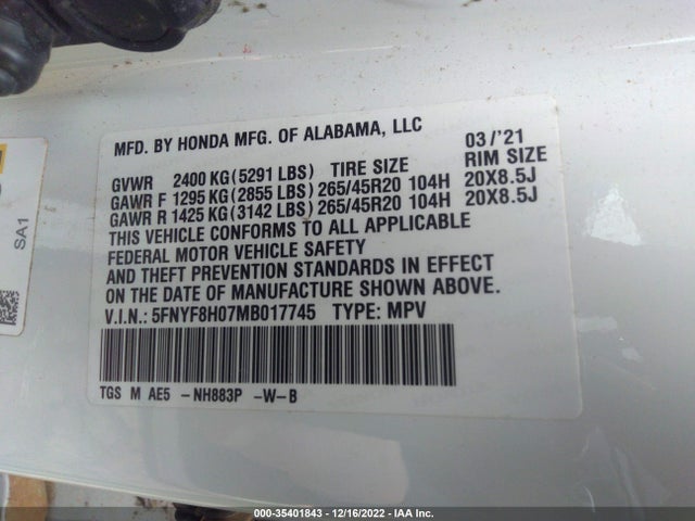 2021 Honda Passport, VIN: 5FNYF8H07MB017745