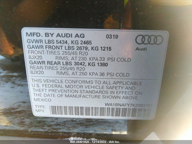 WA1BNAFY7K2083781 Audi Q5 Premium Plus