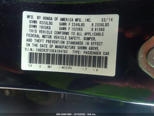 Honda Accord Sedan Lx 2014 1HGCR2F35EA164783 Image 9