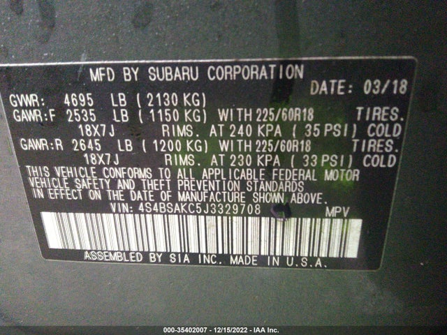 Subaru Outback Limited 2018 4S4BSAKC5J3329708 Image 10