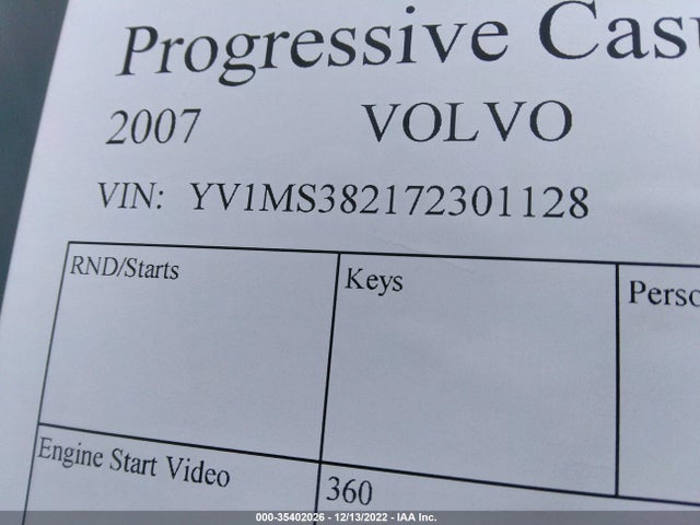2007 VOLVO S40 2.4L VIN: YV1MS382172301128