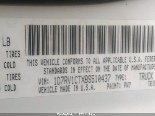 35402138 :رقم المزاد ، 1D7RV1CTXBS510437 vin ، 2011 Ram 1500 Laramie مزاد بيع