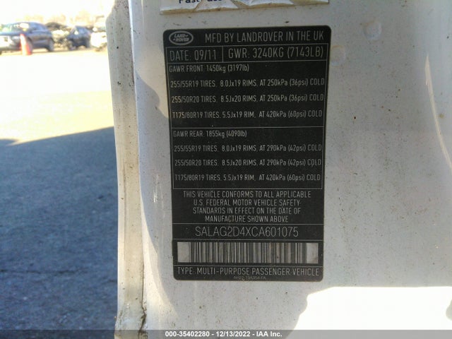 Land Rover LR4 2012 SALAG2D4XCA601075 Image 9