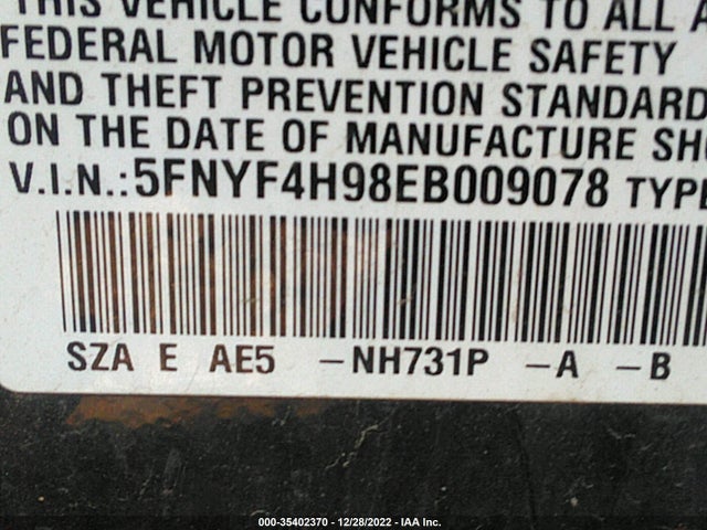 Honda Pilot Touring 2014 5FNYF4H98EB009078 Image 9