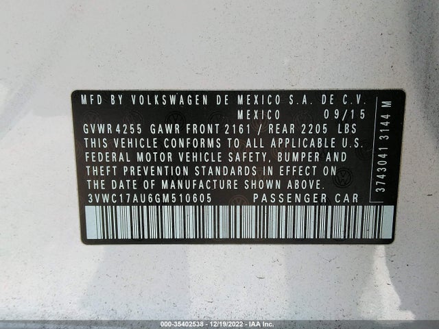 2016 Volkswagen Jetta, VIN: 3VWC17AU6GM510605
