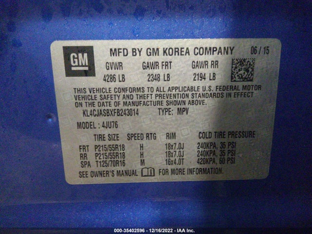 2015 Buick Encore, VIN: KL4CJASBXFB243014