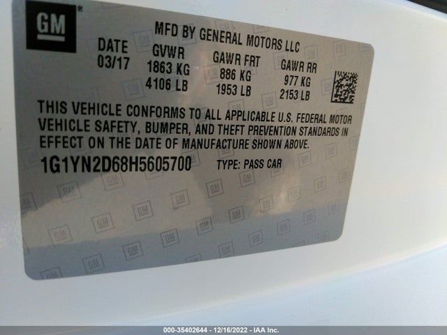 2017 Chevrolet Corvette, VIN: 1G1YN2D68H5605700