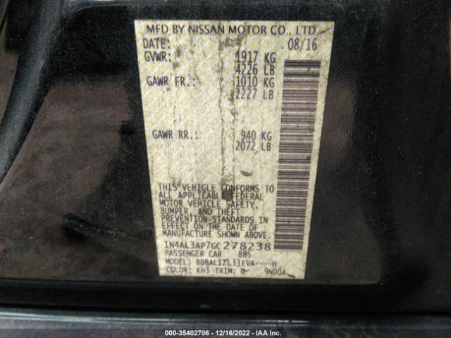 1N4AL3AP7GC278238 Nissan Altima 2.5 Sv