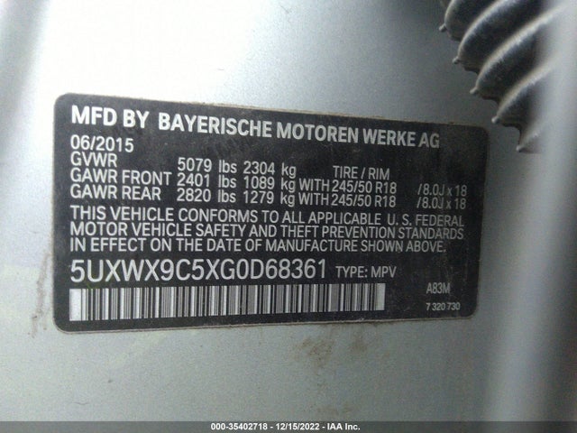 BMW X3 Xdrive28i 2016 5UXWX9C5XG0D68361 Image 9
