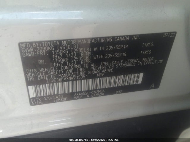 2022 Toyota RAV4, VIN: 2T3C1RFVXNW215051