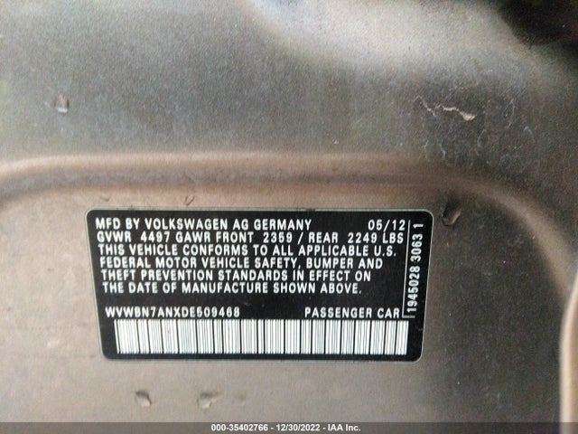 Volkswagen CC 2013 WVWBN7ANXDE509468 Image 10