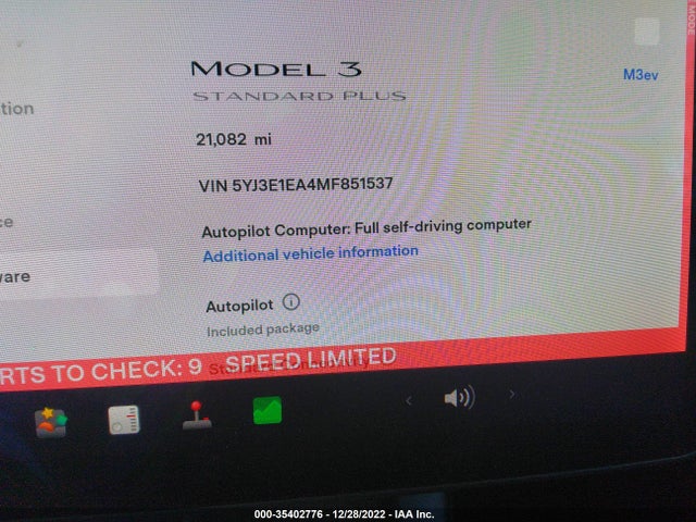 Tesla Model 3 Standard Range Plus 2021 5YJ3E1EA4MF851537 Image 10