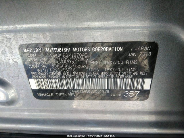 JA4AR3AW6JU001978 Mitsubishi Outlander Sport Se 2.4