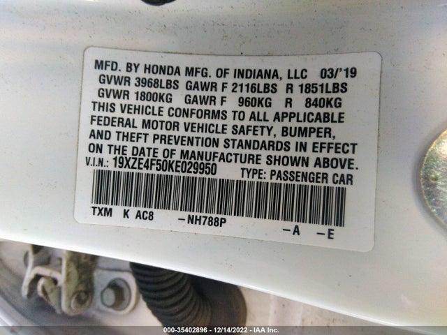 2019 Honda Insight, VIN: 19XZE4F50KE029950