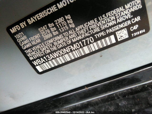 2022 BMW 4 Series, VIN: WBA13AW00NFM01770