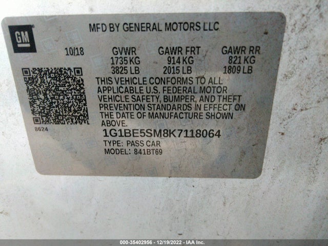 Chevrolet CRUZE LT 2019 1G1BE5SM8K7118064 Image 9
