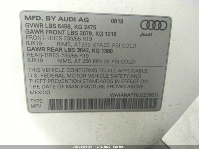 WA1ANAFY6J2236631 Audi Q5 Premium/tech Premium