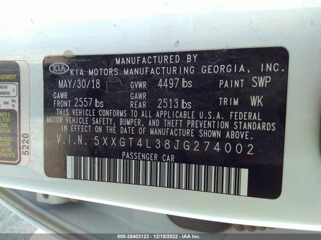 KIA Optima Lx 2018 5XXGT4L38JG274002 Image 9
