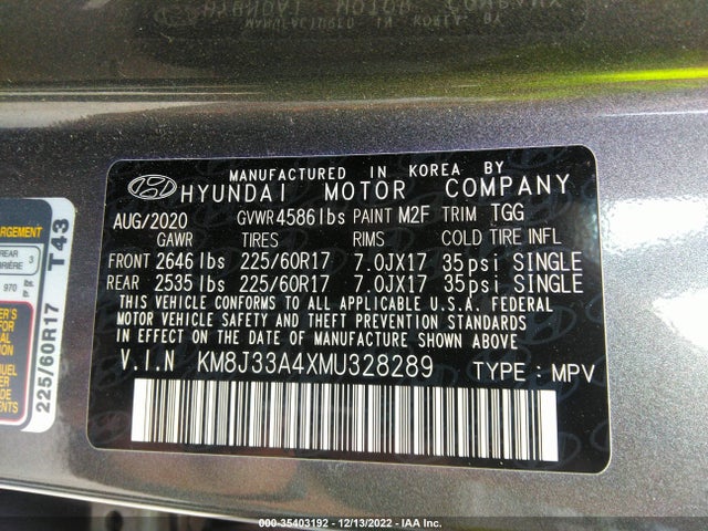 2021 Hyundai Tucson, VIN: KM8J33A4XMU328289