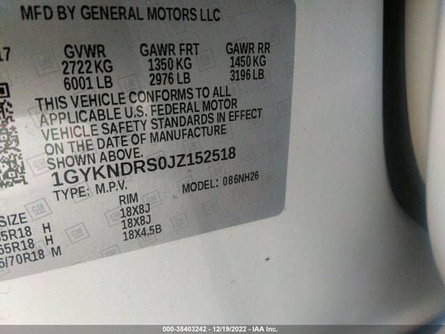 1GYKNDRS0JZ152518 Cadillac Xt5 Luxury Awd