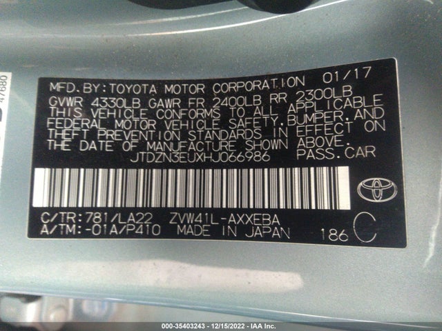 2017 Toyota Prius, VIN: JTDZN3EUXHJ066986