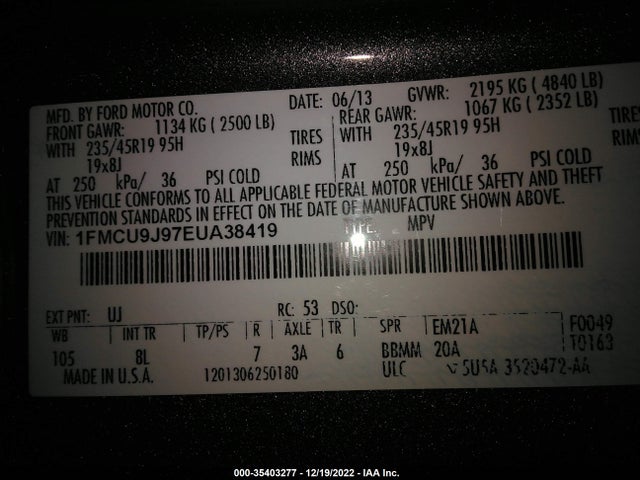 2014 FORD ESCAPE TITANIUM VIN: 1FMCU9J97EUA38419