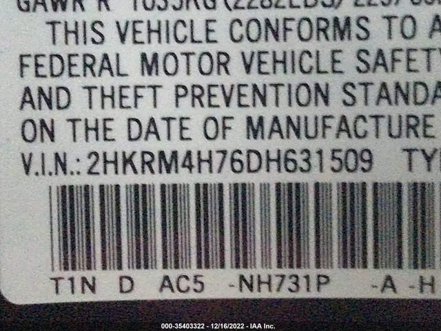 2013 HONDA CR-V EX-L VIN: 2HKRM4H76DH631509