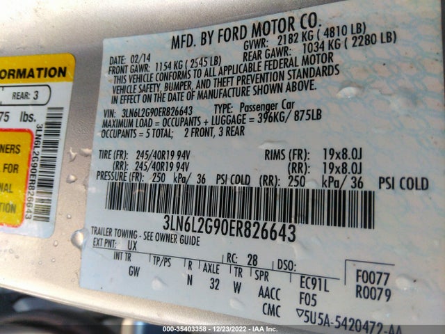 Lincoln MKZ 2014 3LN6L2G90ER826643 Image 10