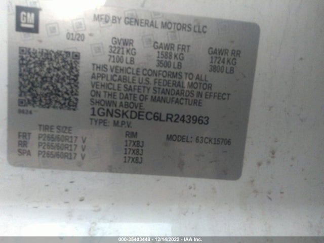 2020 Chevrolet Tahoe, VIN: 1GNSKDEC6LR243963