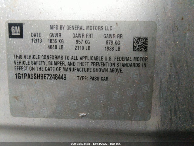 Chevrolet CRUZE LS 2014 1G1PA5SH8E7248449 Image 9